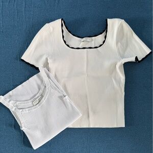 Sandro White Ribbed Shirt + Tank Top